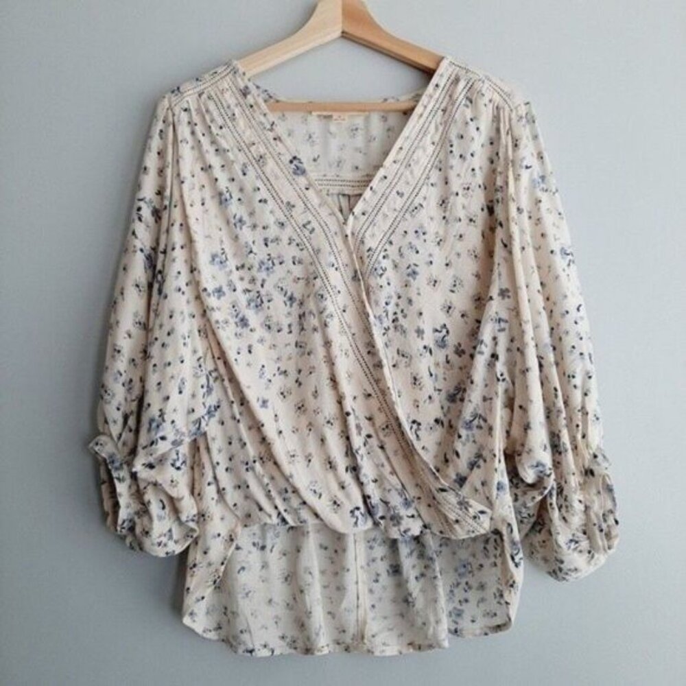 LOVESTITCH Boho Wrap Style V-Neck Surplice Floral Blouse Sz S